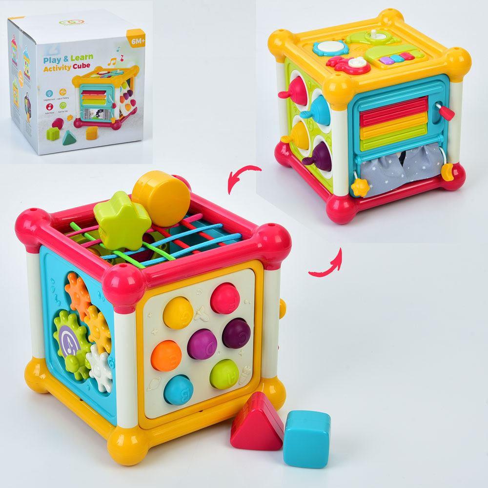 Гра 3860 (18шт) куб, рухливі деталі, фігури-брязкальця, м'які кнопки/Pop it, музика, на бат-ці, в ко