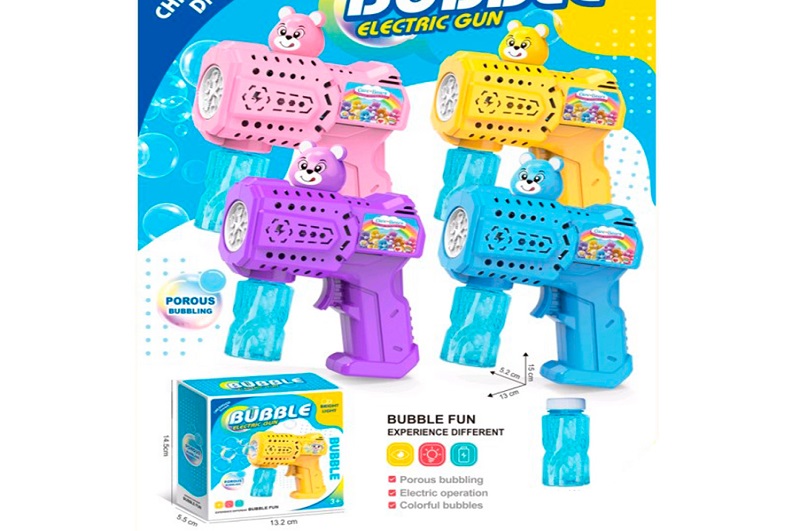 Мильні бульбашки 658-89B (60шт) пістолет (ведмідь), 13см, світло, запаска 7-3,5см, 4 кольори, на бат