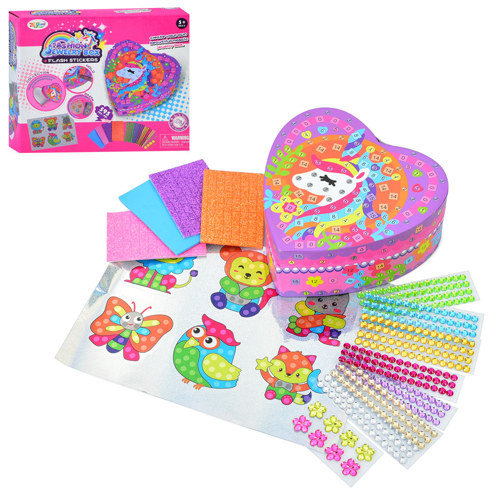 Набір для творчості 82230 (60шт) скринька (серце, картон), 13-13-5см, стрази, наліпки, в кор-ці, 21-