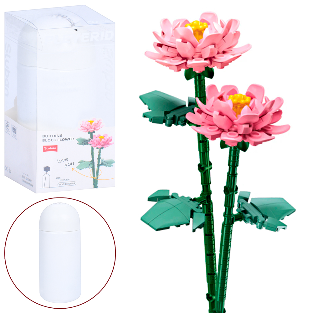 Конструктор SLUBAN M38-B1101-05 (32шт) квіти (півонії), 37,2см, колба, в кор-ці/слюда, 9,5-22-9,5см