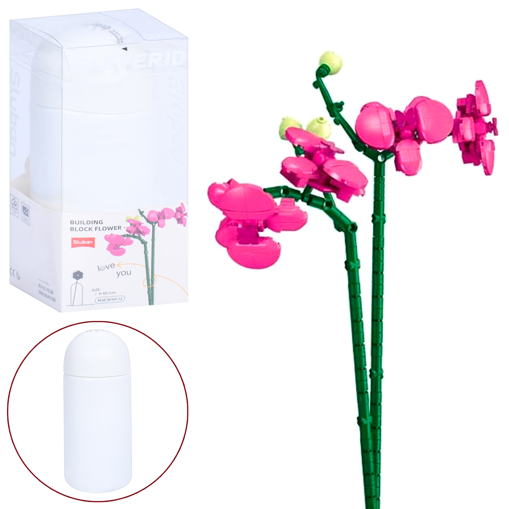 Конструктор SLUBAN M38-B1101-12 (32шт) квіти (орхідеї), 40,1см, колба, в кор-ці/слюда, 9,5-22-9,5см