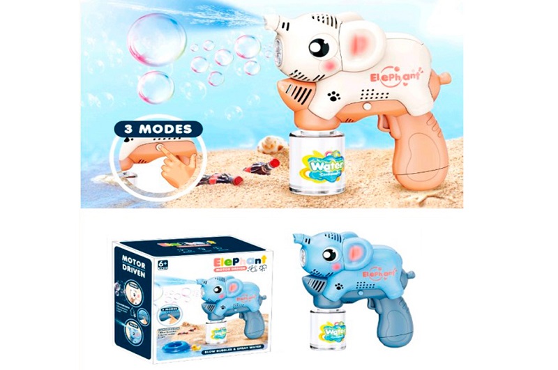 Мильні бульбашки JD006 (24шт) пістолет-слон 18см, 2в1(водяний пістолет), світло, акум, USBзарядне, з