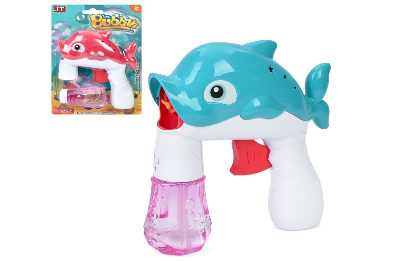 Мильні бульбашки JT6903 (60шт) пістолет-дельфін, 13см, механічний, запаска 7,5см, 2 кольори, на лист