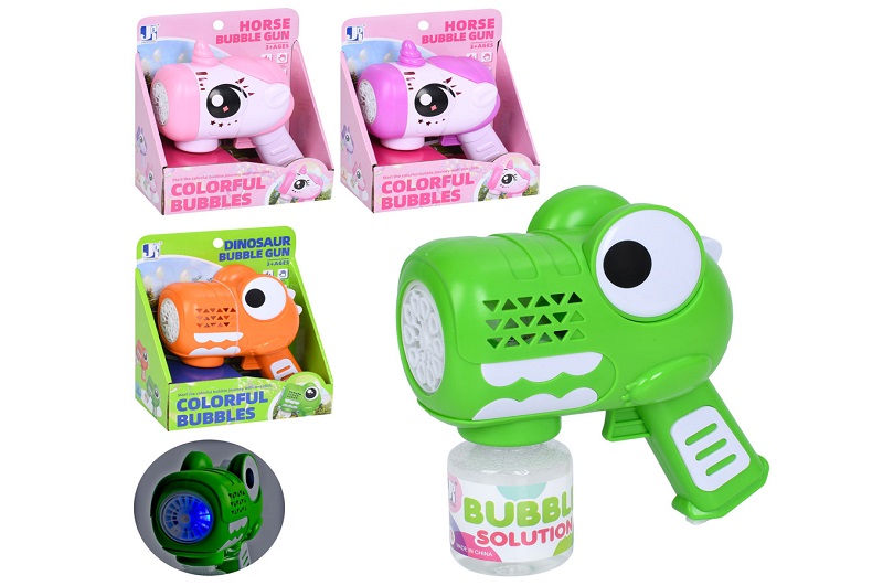 Мильні бульбашки P82358-68 (36шт) пістолет 16см, світло, запаска 7-5см, 2 види(динозавр,єдиноріг)/мі