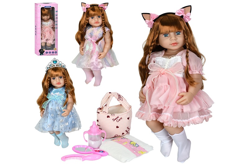 Лялька ST002 (9шт) 55см, звук, підгузок, пляшечка, дзеркало, гребінець, сумка, 3 види, на бат-ці, в