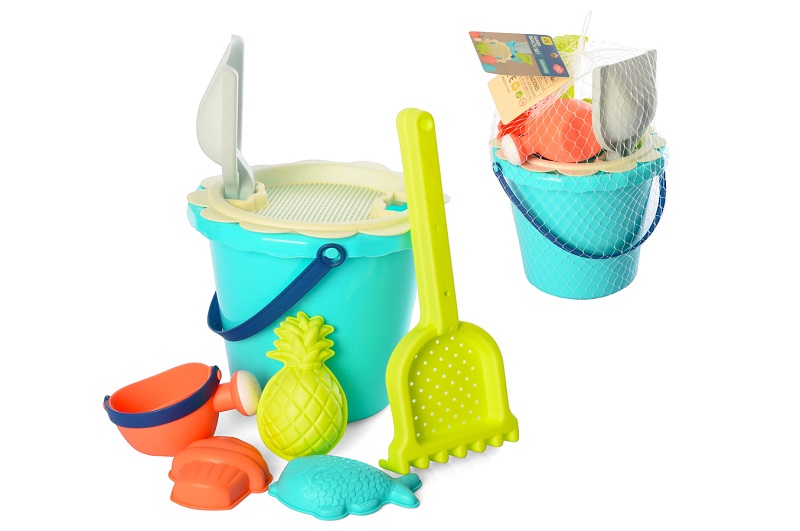 Набір для пісочниці HG-809 (24шт) відро, лійка, лопатка, граблі, формочки, в сітці, 33-20-20см