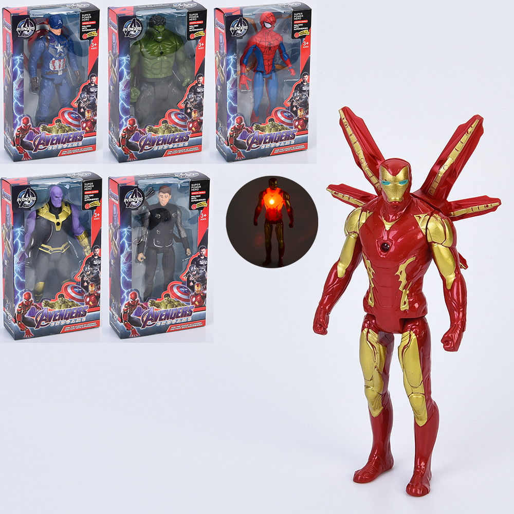 Фігурки для гри 1873ABCDEF (96шт) AV, супергерой, 18см, світло, рухливі руки та ноги, 6 видів, на ба