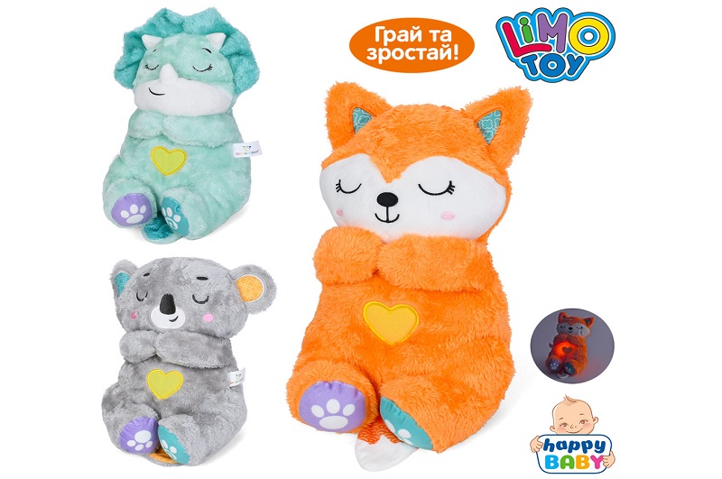 Нічник HB 0122 ABC (12шт) тварина 28-19-12см, музика, світло, спить (рухливий живіт), плюш, 3 види (