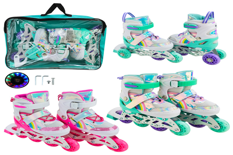 Роликові ковзани арт. RL25430 (6шт)  розмір S (30-33) колеса PU 1 світло 2 кольори, у сумці 38*7*31