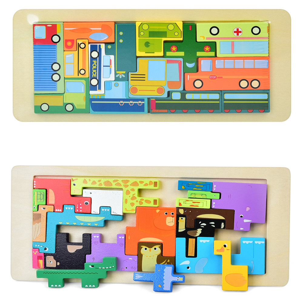 Дерев'яна іграшка Пазли MD 0725 (40шт) 2 види (тварини, транспорт), у пакеті, 30-12,5-1см