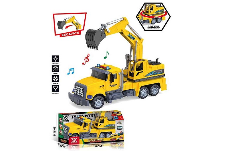 Спецтехніка 688-2 A (24) “Екскаватор”, довжина 32 см, світло, звук, інерція, гумові колеса, платформ