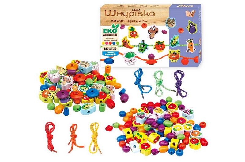 Шнурівка дерев`яна 63732 (30) WToys", намистинки, фігурки, в коробці"