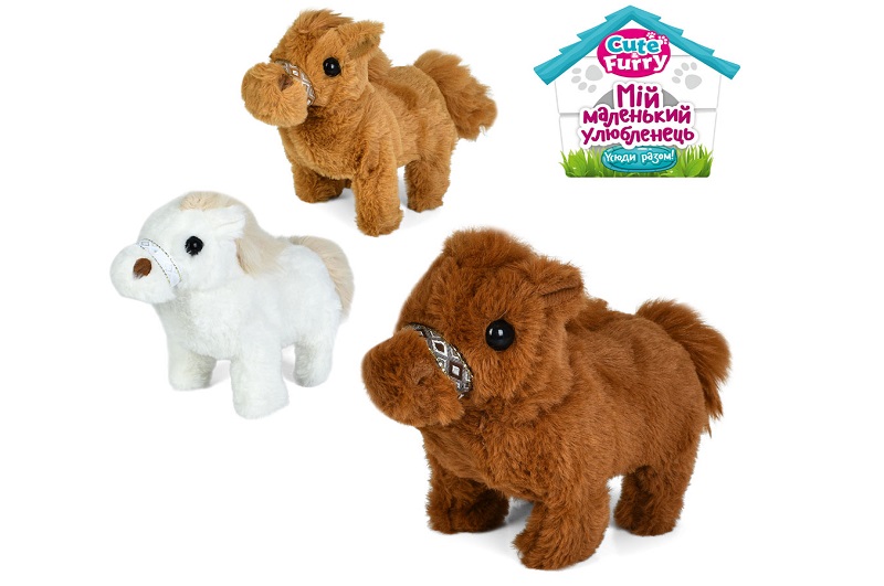 М'яка іграшка YG0262 (50шт) конячка, 17-22-9см, звук, ходить, 3 кольори, на бат-ці, у пакеті