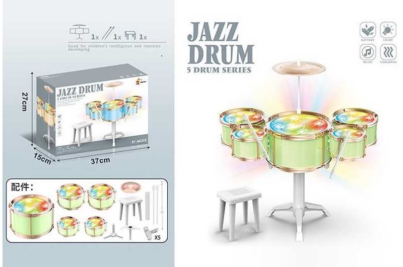 Барабанна установка DXBL 886-3 (20) підсвічування реагує на удар, барабані палички, стільчик, в коро