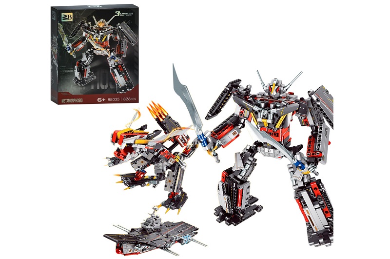 Конструктор 88035A (12шт) 3в1(робот, динозавр, авіаносець), 826дет, в кор-ці, 29,5-40,5-9,5см