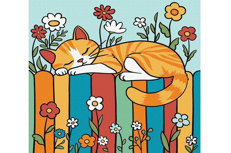 Картина по номерах для дітей Котик на паркані" 25х25см  KHO1232"