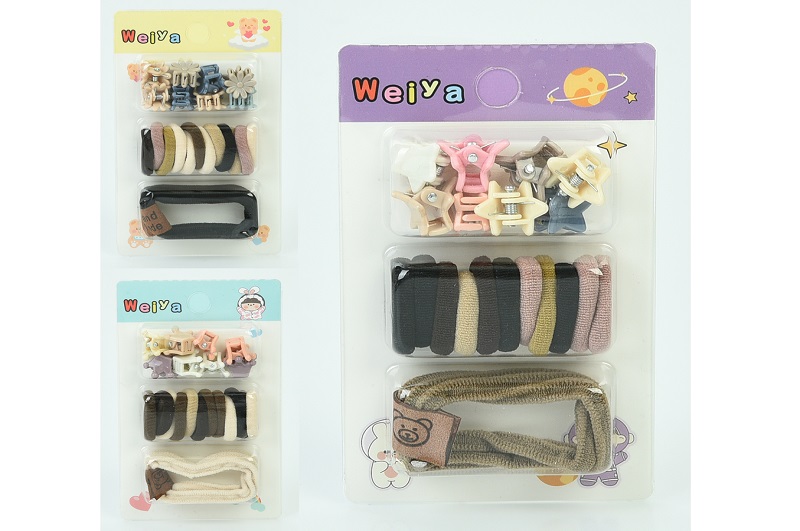 Аксесуар для волосся YG0159 Упак12шт(408шт) набір резинок та заколок, мікс вид, на листі,7-11,5-2см,