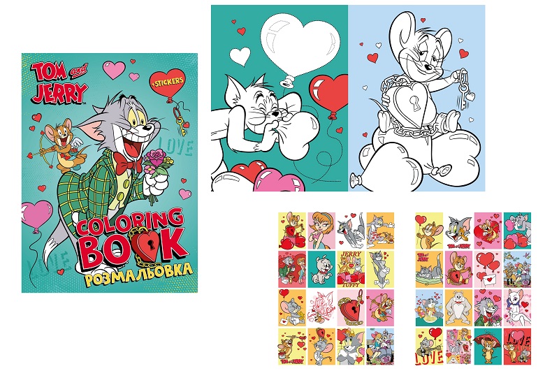 Розмальовка зі стікерами WB Tom and Jerry: День Святого Валентина  LCB38