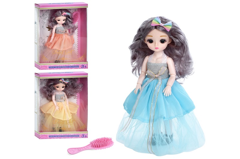 Лялька 877-32-33-35 (48шт) 27см, шарнірна, гребінець, 3 види, в кор-ці, 23-33-7,5см