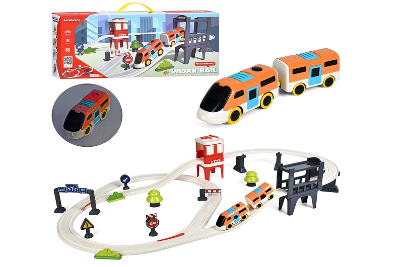 Трек 7731A (12шт) д96-ш57-в17см, поїзд, світло, 1 вагон, дорожні знаки, 35дет, на бат-ці, в кор-ці,