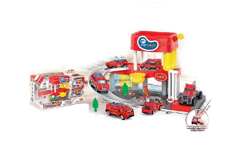 Паркінг 10A-3 автомийка пожежна з метал.транспортом(3шт.)та аксес.батар.муз.світ.тече вода.кор.43,5*