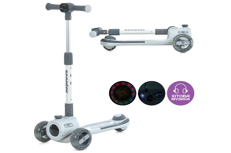 Самокат JR3-135-G (1шт)  метал+пластик, 3 колеса ПУ, 2передніх 125мм світло, 1 заднє 90мм світло, ке