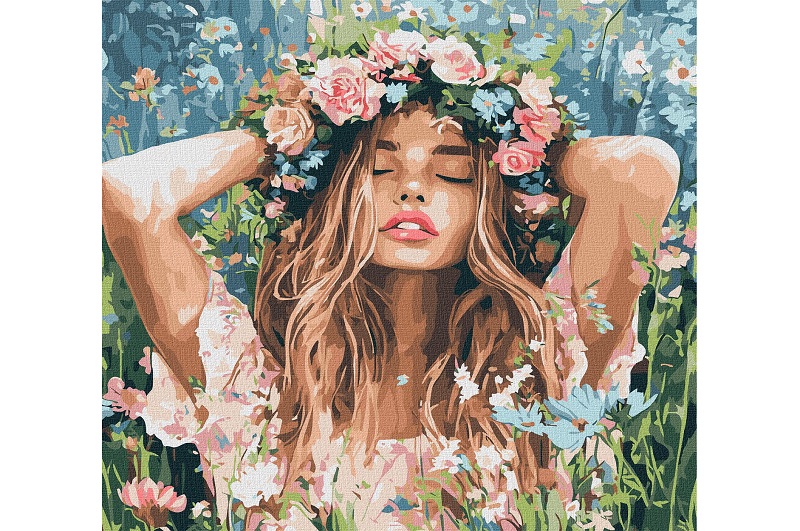 Картина по номерах Дівчина з віночком в полі" 40х40см  KHO8581"