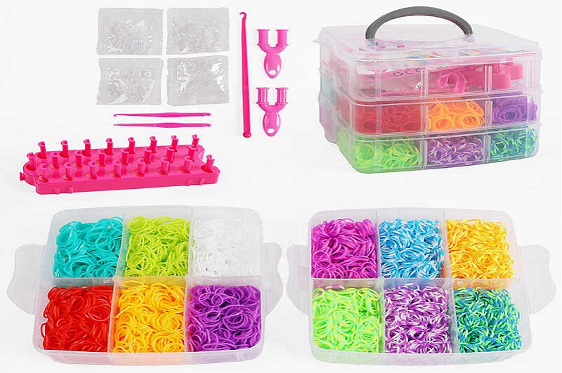 Набір резиночок для плетіння J 787 (36/2) 12 кольорів, пластикова фурнітура, рогатки, гачки, верстат