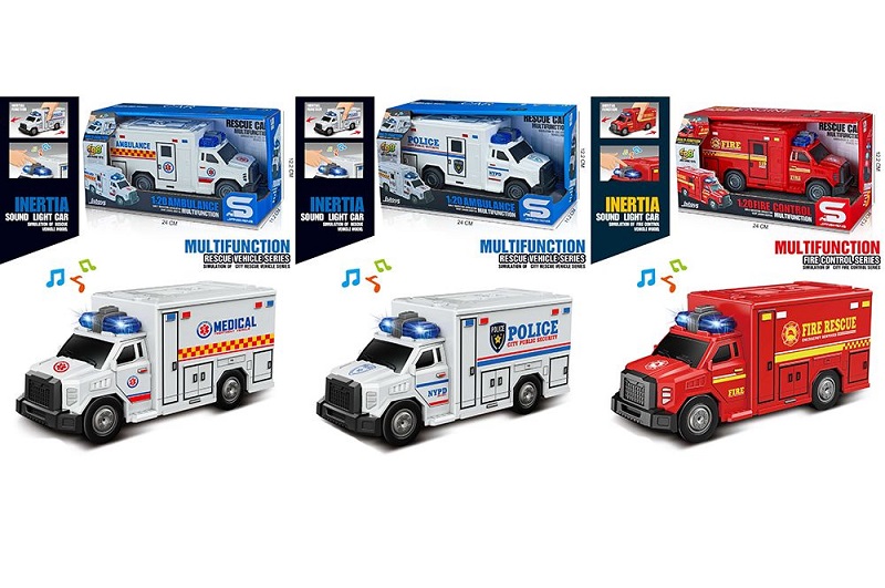 Транспорт спецслужб JS165-5A-5B (24шт) інерція, машина, 19см, звук, світло, гумові колеса, 3 види (ш