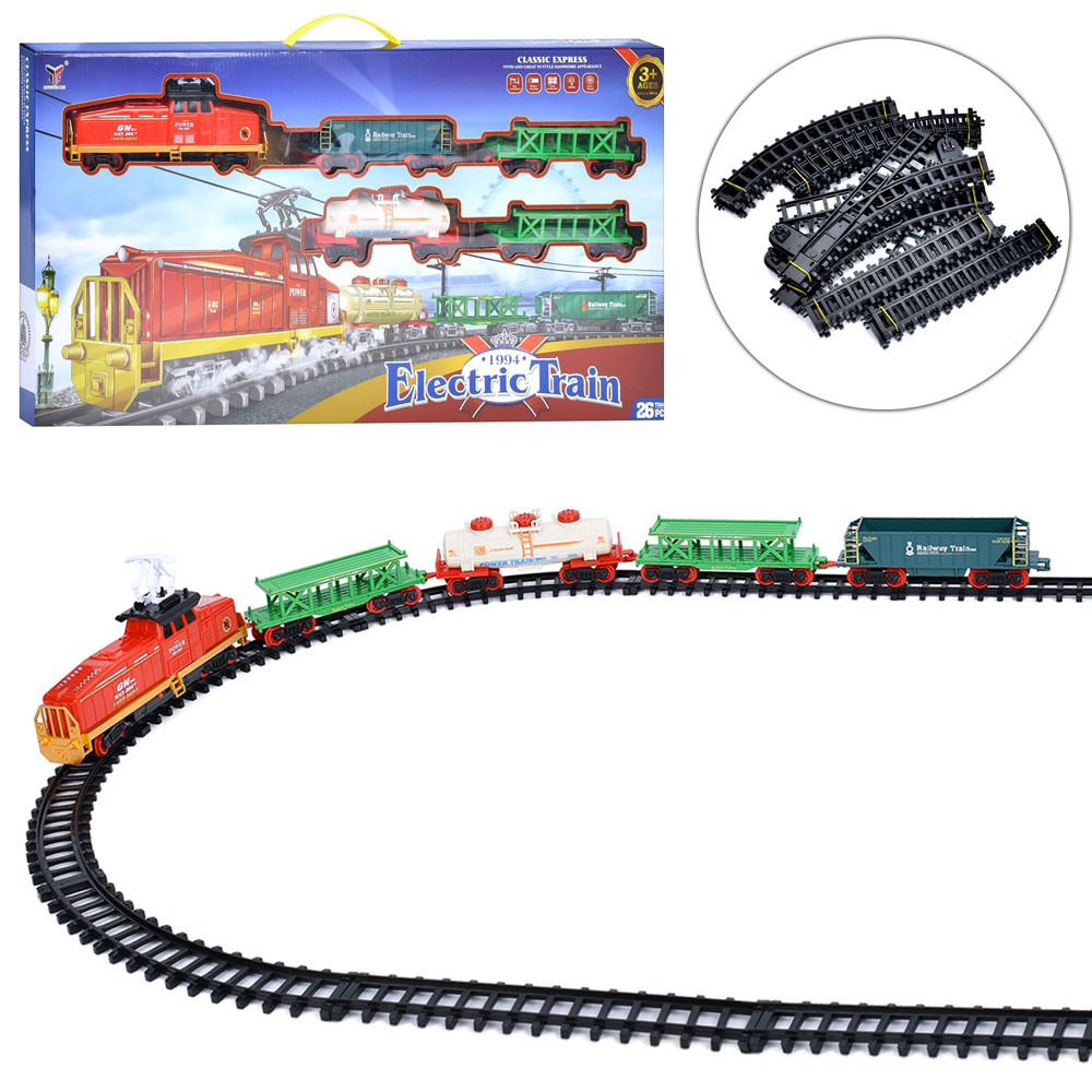 Залізниця 2099-1 (9шт) 165-76,5см, локомотив, 4 вагони, звук, світло, 26дет, на бат-ці, в кор-ці, 72