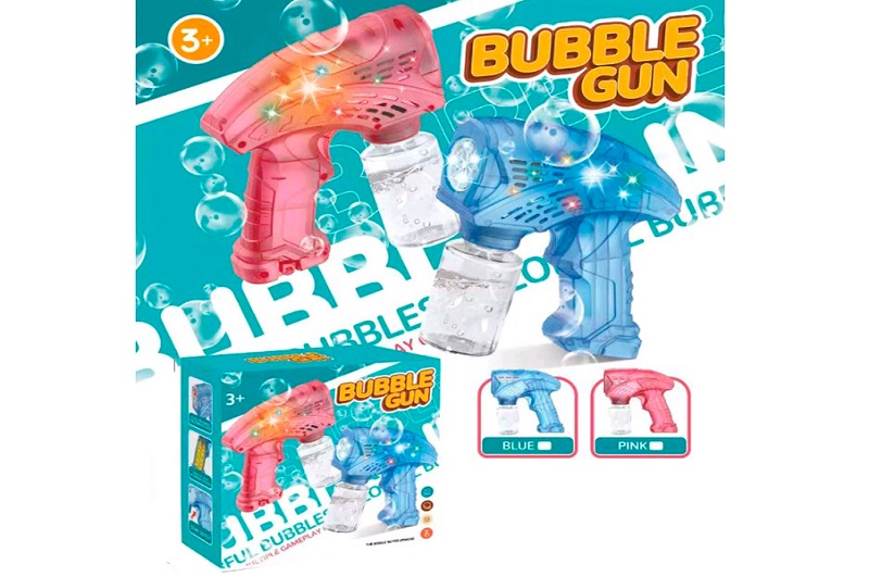 Мильні бульбашки 113 (60шт) пістолет 14см, світло, запаска 7-4см, 2 кольори, на бат-ці, в кор-ці, 14