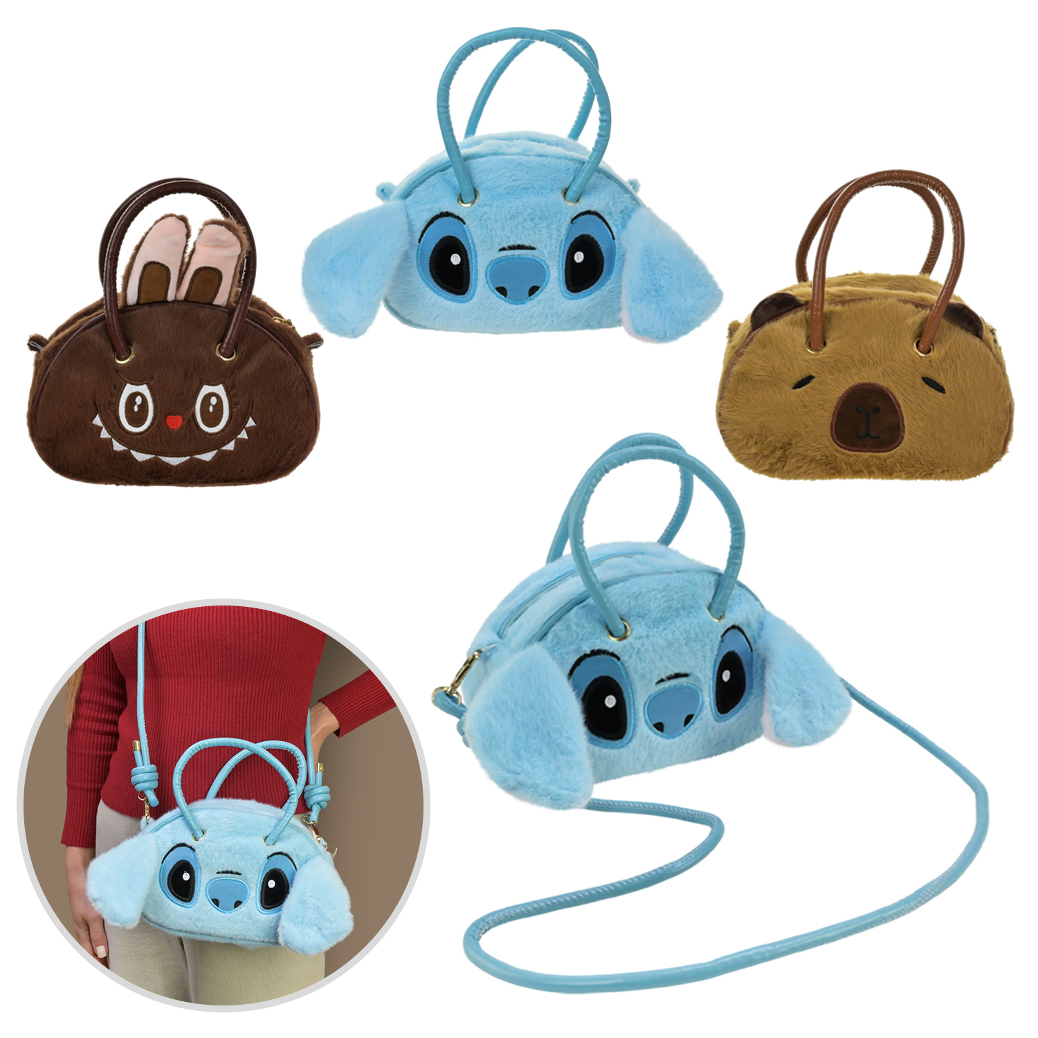 Сумка плюшева дитячка арт. R15701 (120шт)   мікс 3 видів пакет 20*6*12см