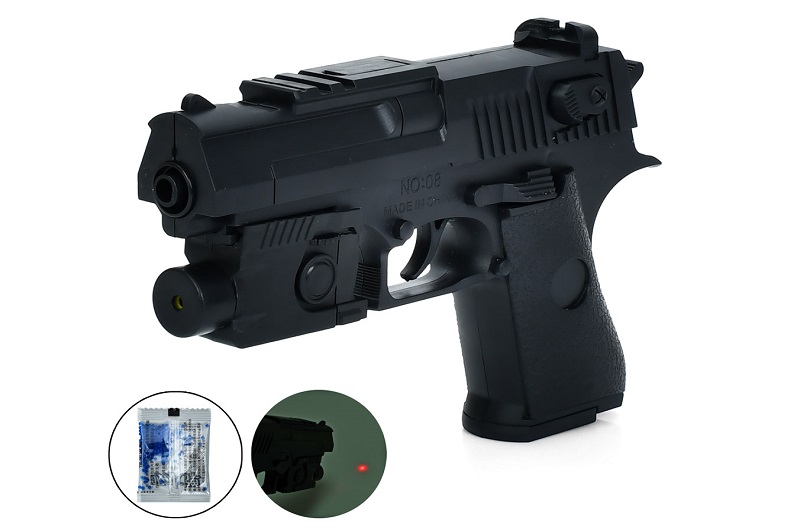 Пістолет 08-1 (144шт) 18,5см, водяні кулі, лазер, на бат(табл), у пакеті, 16-22-4см