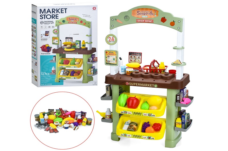 Магазин 922-206 (8шт) прилавок, 45-30-в85см, сканер-звук, світло, продукти, 52пр, на бат-ці, в кор-ц