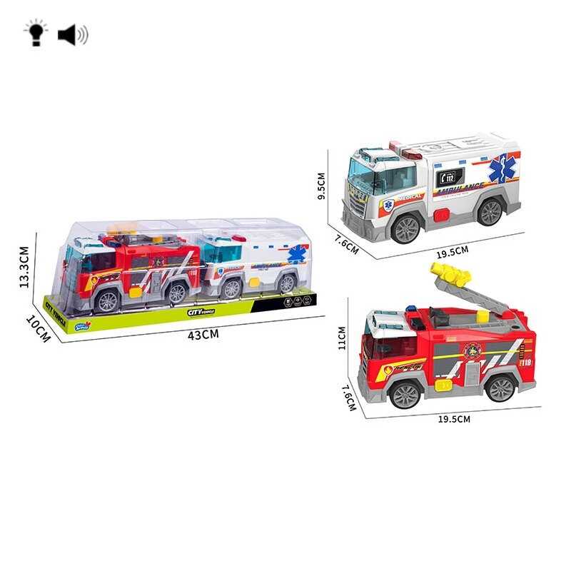 Набір спецтехніки HH 3019 (48/2)  2 машини, підсвічування, звук, інерція, помповий механізм,  рухомі