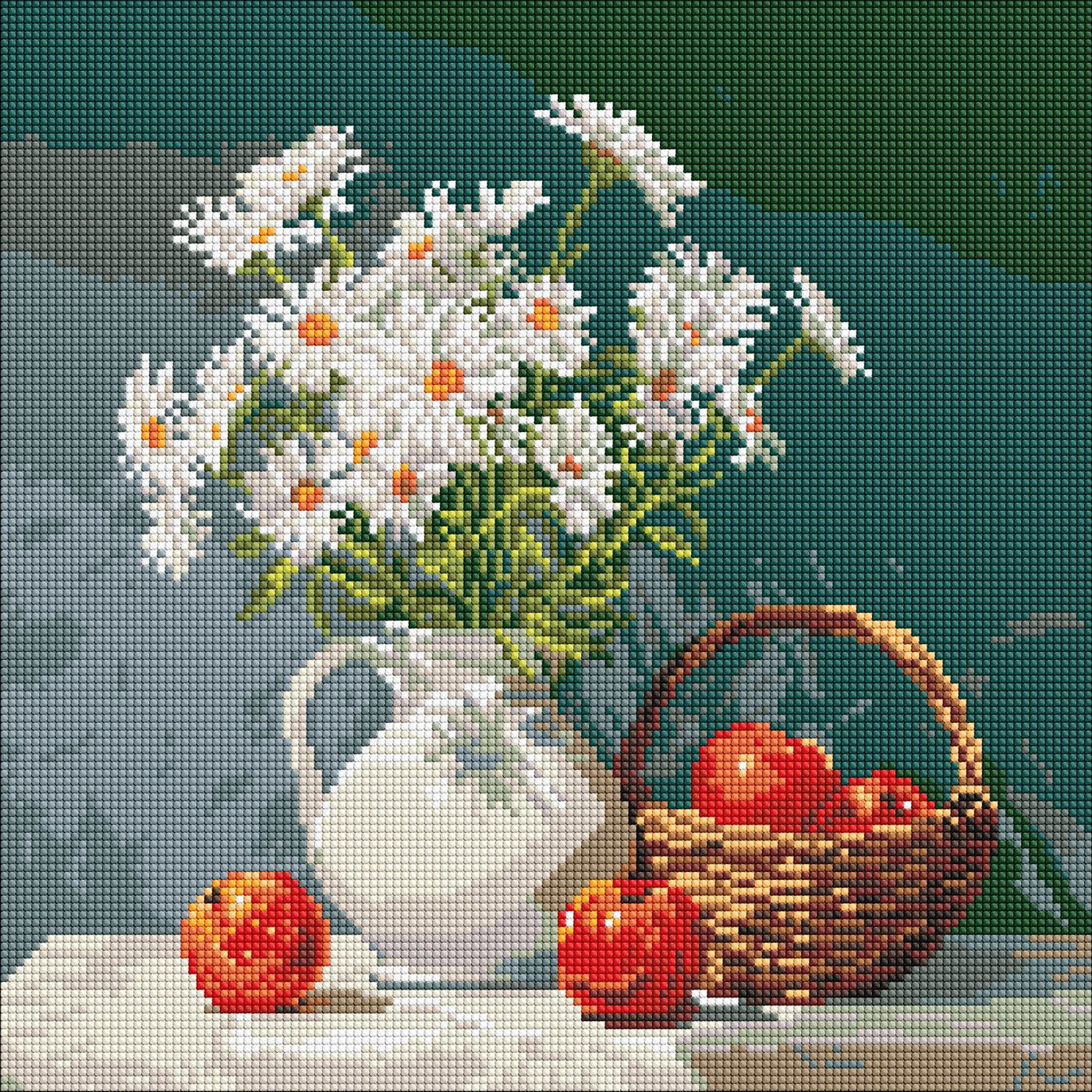 Набір з алмазною мозаїкою Букет ромашок з яблуками" 40х40см  AMO8339"