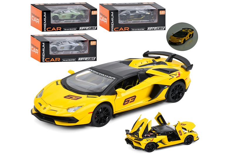 Машина AP-2052 (12шт) АвтоСвіт, 1:24, метал, інерц, 21,5см, звук, світло, відчиняються двері/капот/б