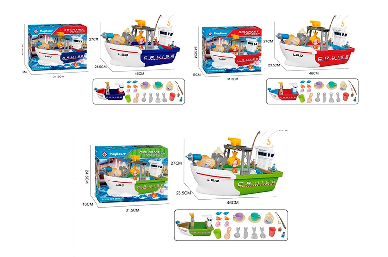 Риболовля BQ-988A-B-C (12шт) корабель 46-25-в27см, ллється вода, вудка, морські мешканці 6шт, кран (
