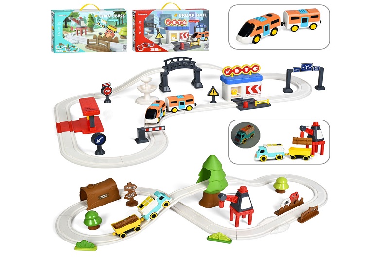Трек 7735-36A (16шт) транспорт з причепом (магнитне кріплення), 2 види (35дет-дорожні знаки, 36дет-к