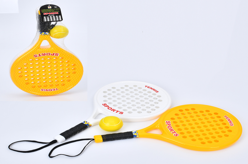 Ракетка MR 1399 (24шт) дитяча, 2шт, 39см, м'яч фомовий 6см, в сітці, 22-46-6см