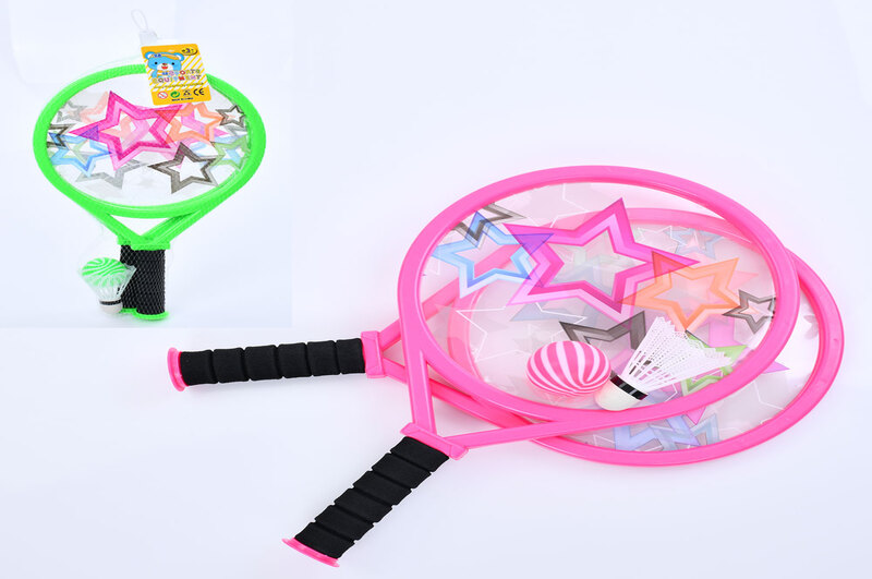 Ракетка MR 1206 (48шт) дитяча 2шт, 40см, м'ячик, воланчик, 2 кольори, в сітці, 20-49-7см
