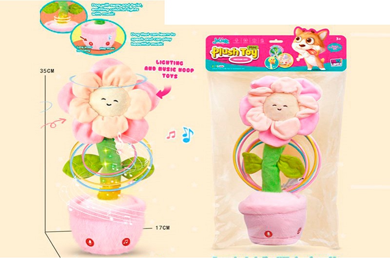 М'яка іграшка MC-1102 (28шт) квітка у горщику, 34см, рухлива, музика, світло, акум, USBзарядне, кіль