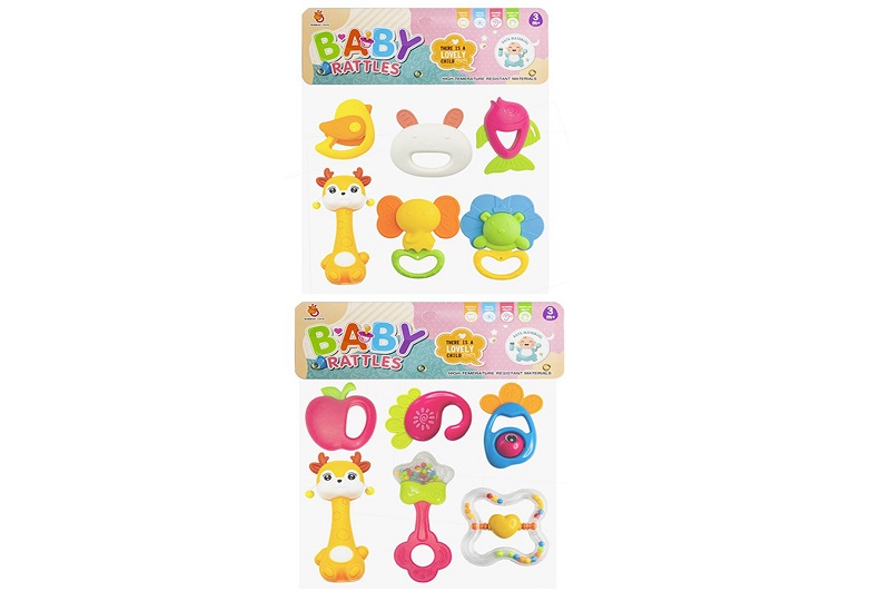 Брязкальце 054H-53-54 (36шт) набір 6шт, від 7см, прорізувач, 2 види, у пакеті, 24-26-4см