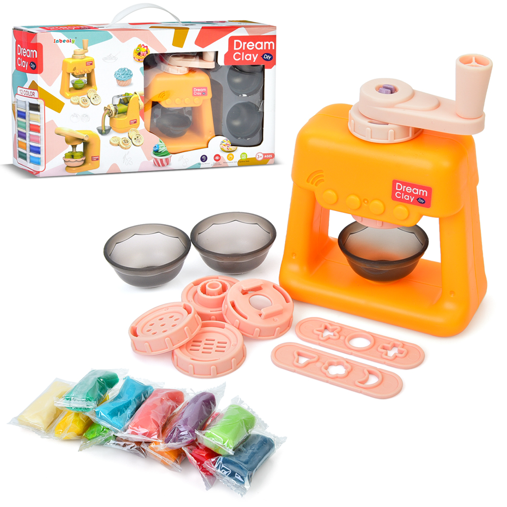 Пластилін MK 5461 (18шт) 12 кольорів (в стіках), апарат-прес 14,5см, насадки, посуд, в кор-ці, 32-18