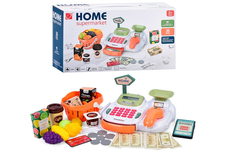 Касовий апарат 668-118 (24шт) 22-16,5-10смкалькулятор, сканер, ваги, звук, світло, корзина, продукти