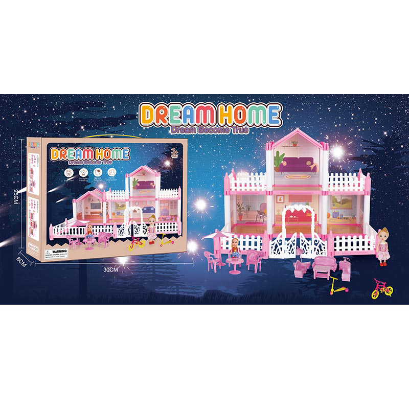 Будиночок SH99-4 (36шт) 2 поверхи, світло, меблі, лялька 2шт 10см, 111дет, бат(табл), в кор-ці, 30-2