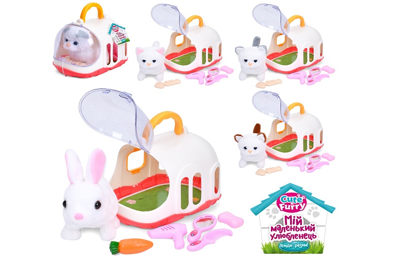 Тварина в переносці 051-1A-C (32шт) 16см, звук, ходить, 2 види(кіт, зайчик)/мікс кольорів, на бат-ці