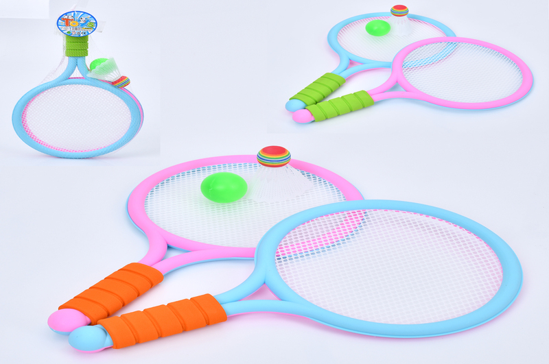 Ракетка MR 1402 (48шт) дитяча, 2шт, 41см, ручка EVA, м'яч, волан, 2 кольори, в сітці, 47-23-6см