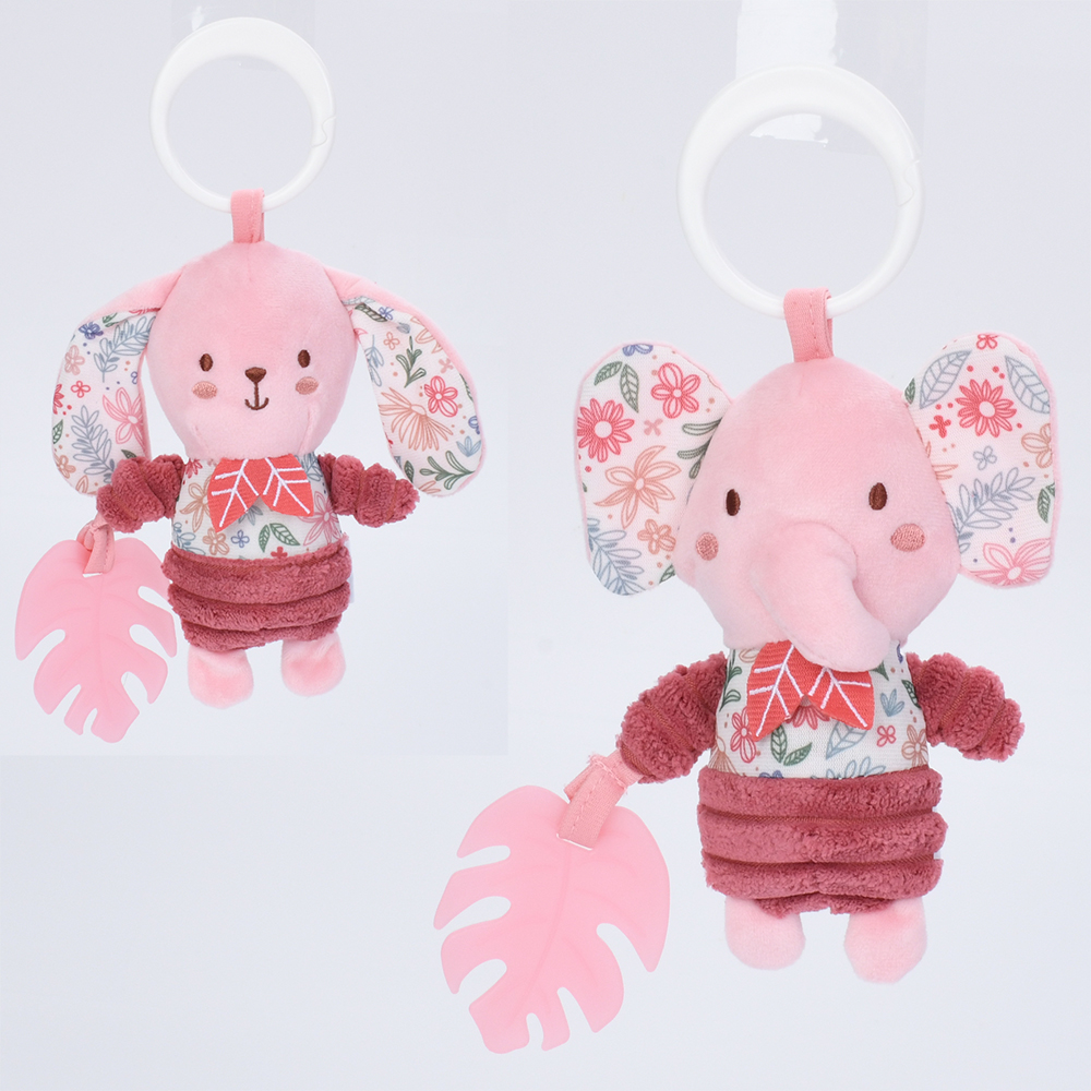 Підвіска м'яка HB 0111 AB (48шт) 21см, тварина 15см, плюш, прорізувач, звук, шуршить, 2 види (зайчик