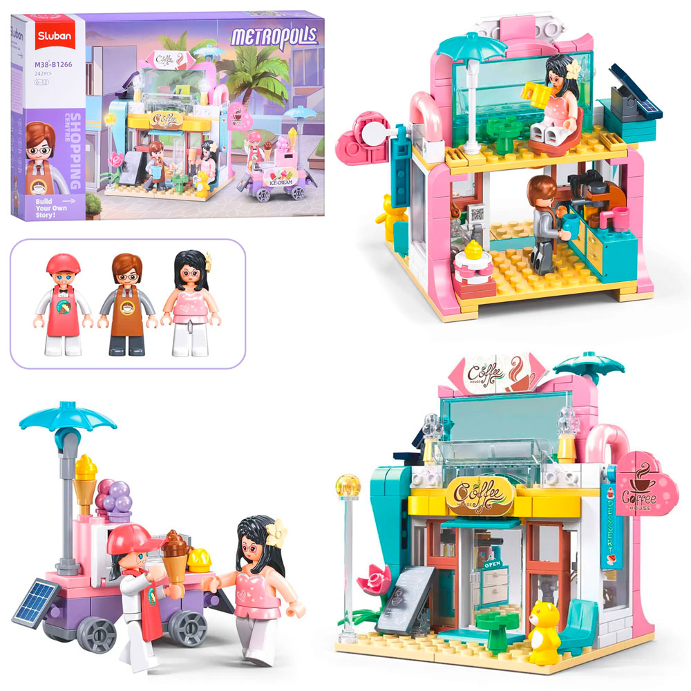 Конструктор SLUBAN M38-B1266 (16шт) рожева серія, кафе, фігурки, 242дет, в кор-ці, 38-24-7см
